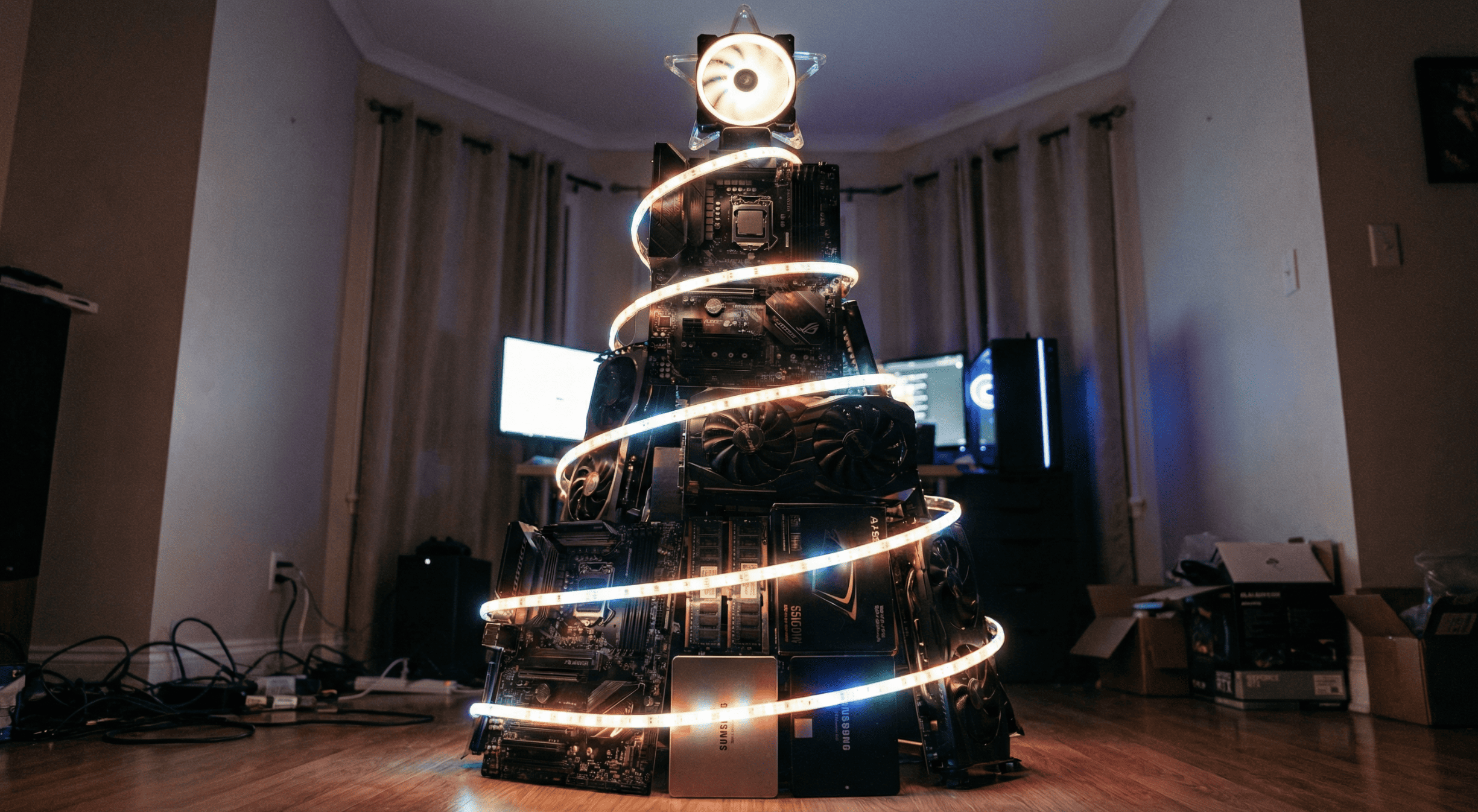 Handheld smartphone night photo of a PC-hardware C